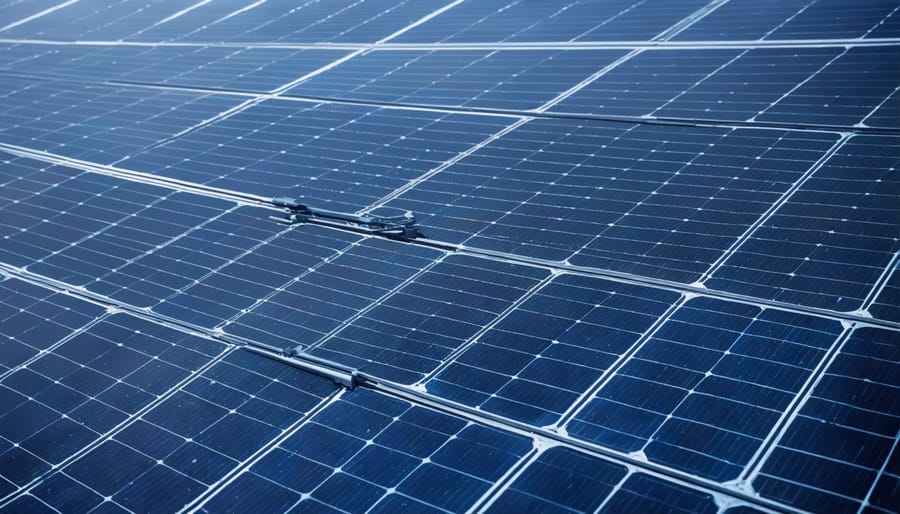 Digital visualization showing interconnected nodes representing various stages of solar PV supply chain