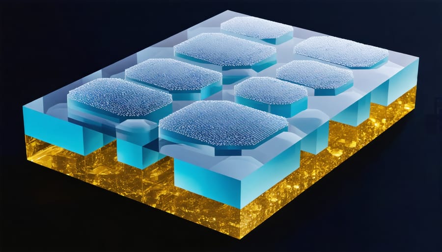 3D molecular model showing the crystal lattice structure of perovskite solar cell material