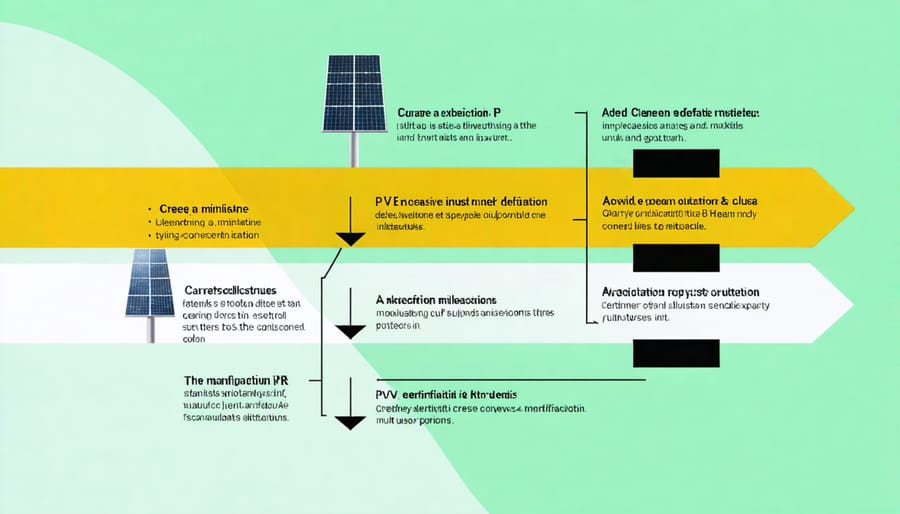 Career advancement roadmap showing various roles and required certifications in PV manufacturing