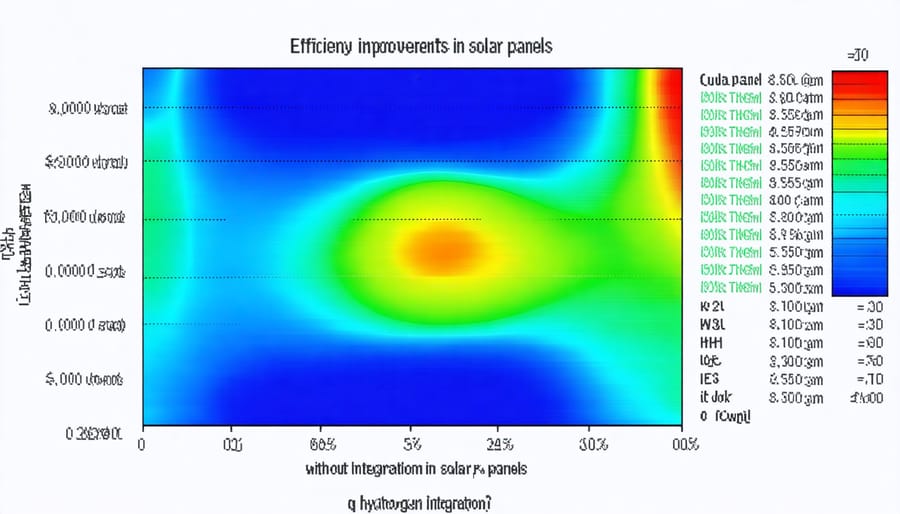 Performance comparison chart displaying enhanced efficiency metrics of q hydrogen-integrated solar cells versus conventional cells