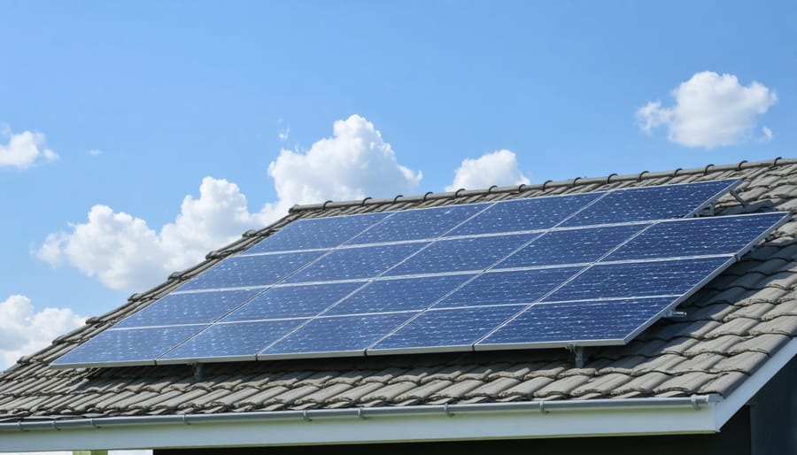 Solar panels installed on a residential roof with visible smart monitoring equipment