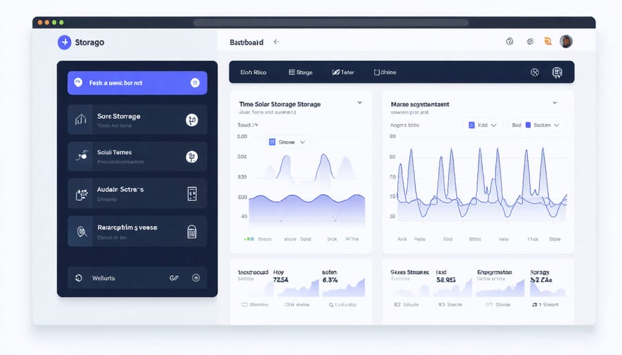 Digital interface displaying AI-powered solar storage optimization metrics and controls