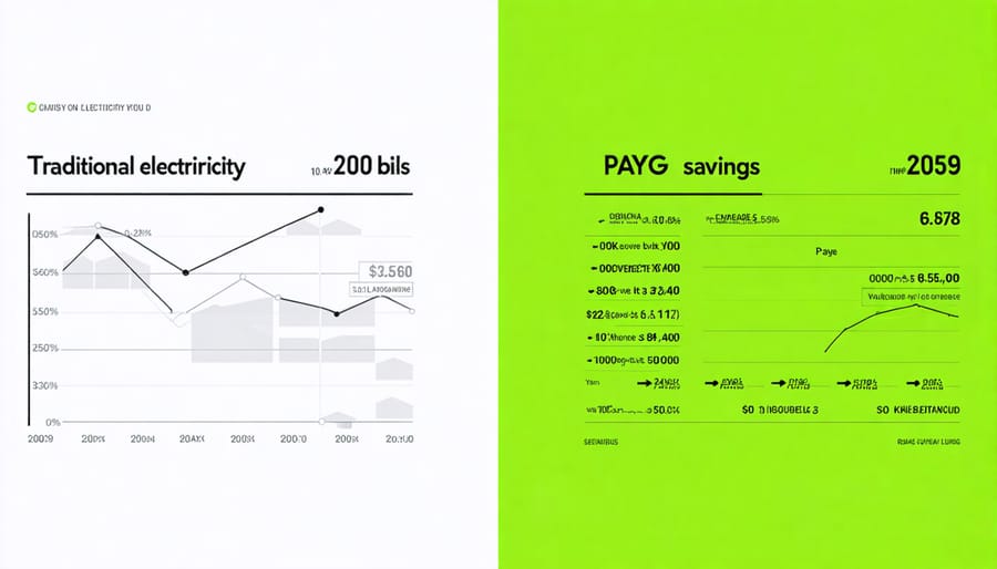 Visual comparison of monthly electricity costs: traditional utility bills versus PAYG solar payments