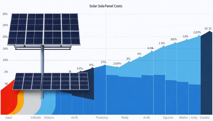 Line chart depicting solar technology cost reduction and efficiency improvements over time