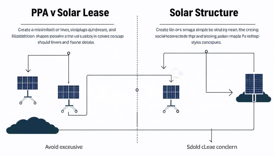 Visual comparison chart of Power Purchase Agreements versus Solar Lease payment structures and benefits