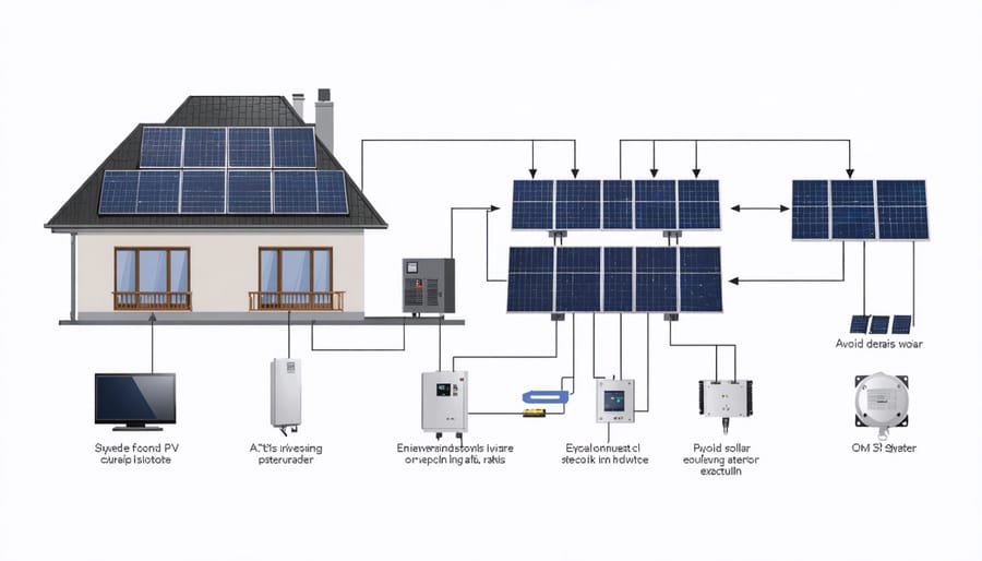 Detailed technical diagram showing separated components of a solar PV installation system