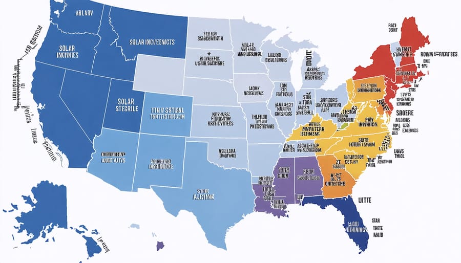 Color-coded map displaying available solar incentives across different U.S. states