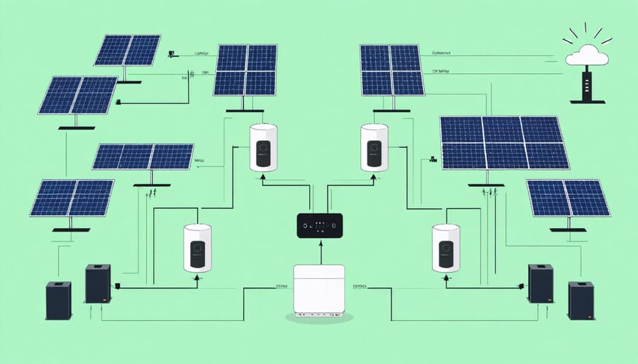 Z-Wave mesh network diagram illustrating communication between solar PV system and smart home devices