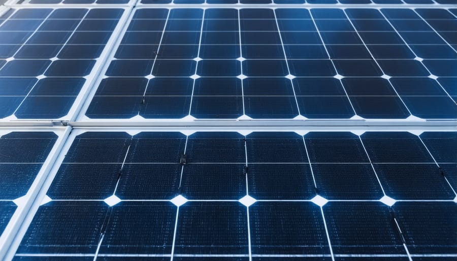 Detailed view of 7V solar panel components showing photovoltaic cells, connections, and frame structure