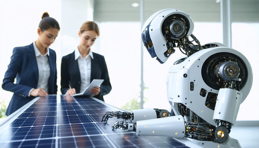 Training session with collaborative robot teaching solar panel installation