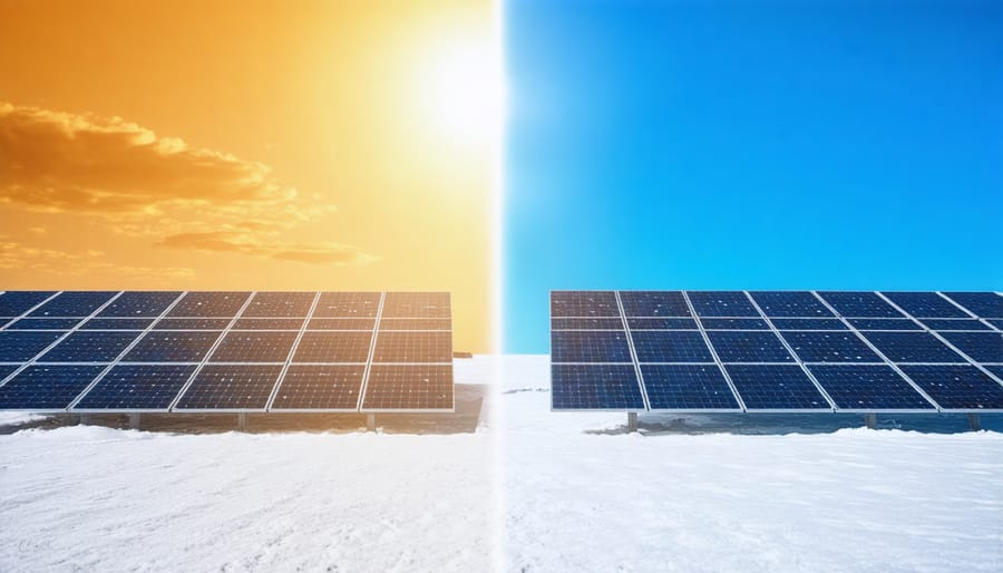 Comparison of solar PV installations in desert environment and snow-covered region