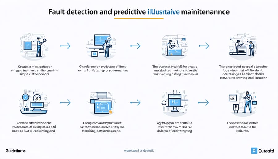 Visual diagram illustrating the process of solar system fault detection, alerts, and maintenance scheduling