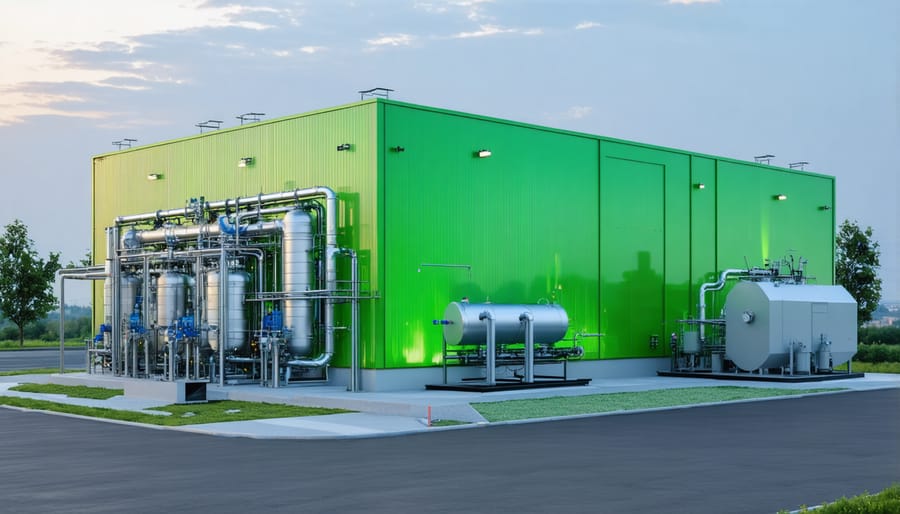 Modern green hydrogen production plant with renewable energy infrastructure