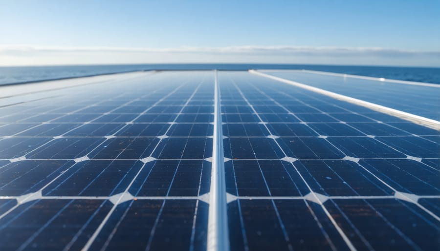 Detailed view of weather-resistant solar equipment designed for coastal environments