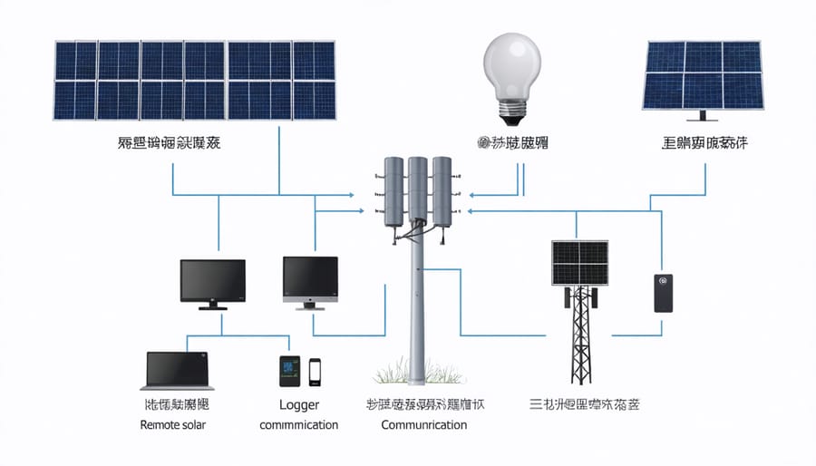 Diagram illustrating the main components and connections in a solar monitoring system