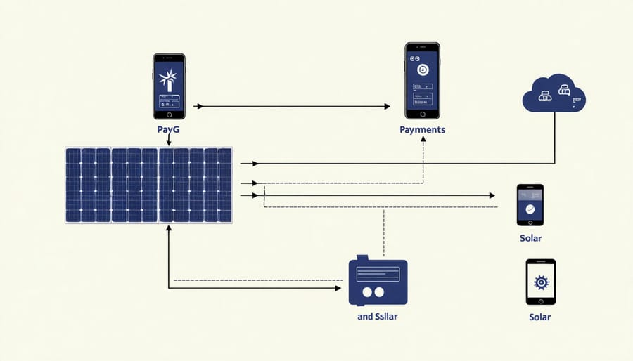 Technical diagram illustrating how pay-as-you-go solar systems connect and operate