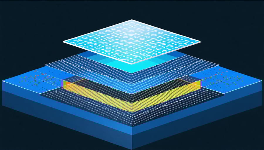 Layered structure diagram of perovskite solar cell architecture with nanomaterial components