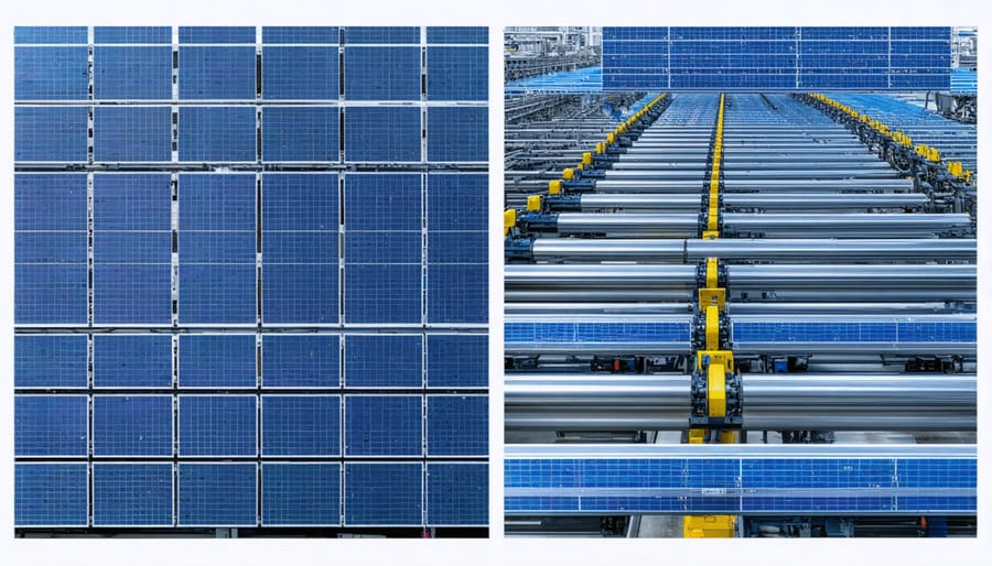 Side-by-side comparison of real PV manufacturing equipment and its digital twin counterpart