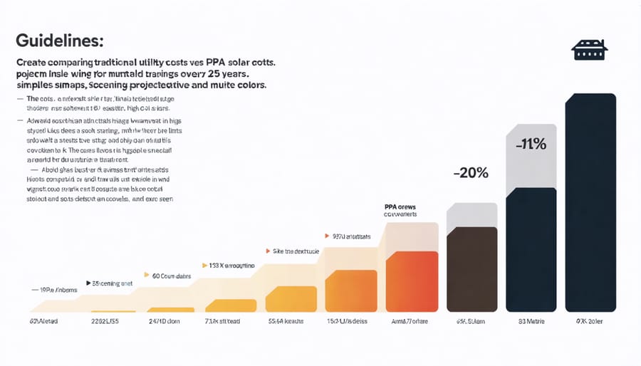 Cost comparison chart showing long-term savings between traditional electricity and solar PPA