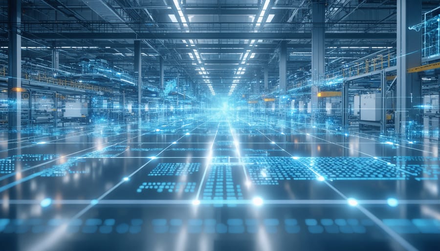 Interactive digital twin dashboard displaying real-time solar panel production metrics and facility status