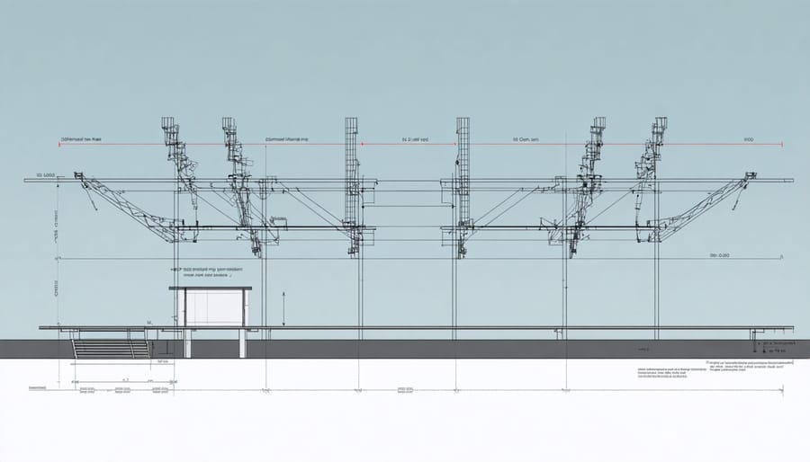 Engineering schematic of solar panel mounting systems with wind resistance features