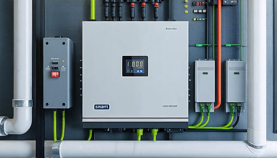 Smart solar inverter showing real-time power generation and grid interaction data