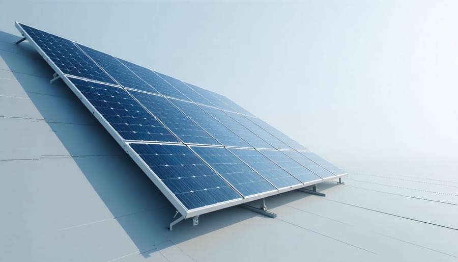 Computer screen showing 3D modeling software for solar panel layout design