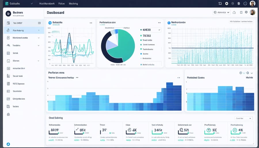 Solar PV monitoring dashboard interface displaying energy production graphs, system health indicators, and key performance metrics