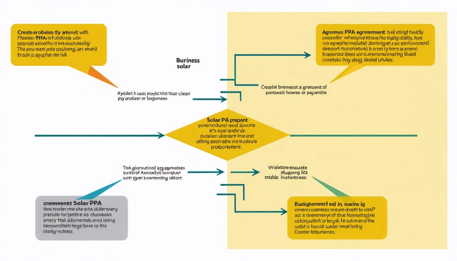 Infographic illustrating solar PPA structure and relationships between key stakeholders