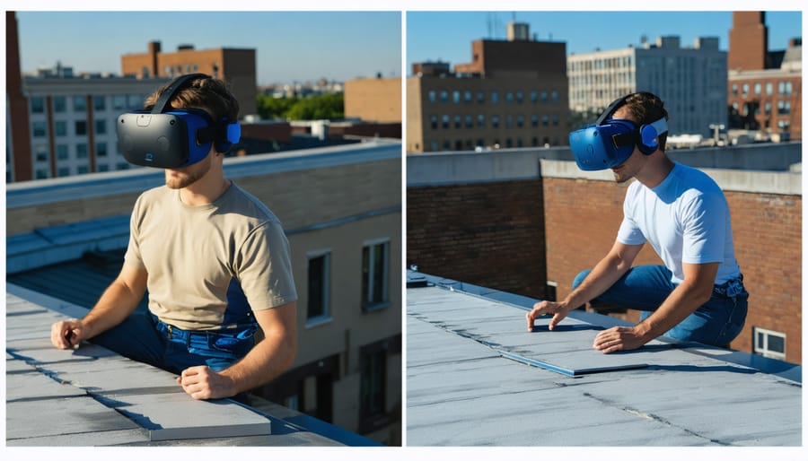 Side-by-side comparison of traditional solar installation training and virtual reality training methods