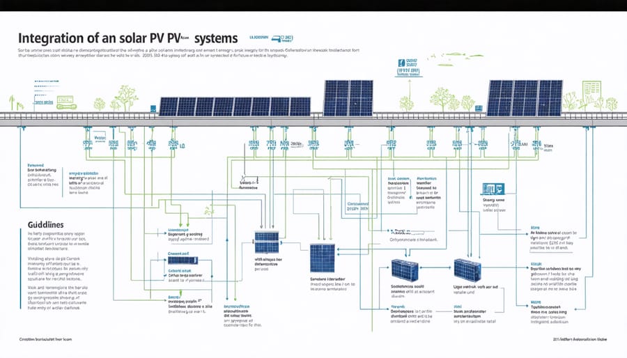 Diagram illustrating how solar power systems connect with various urban transport modes