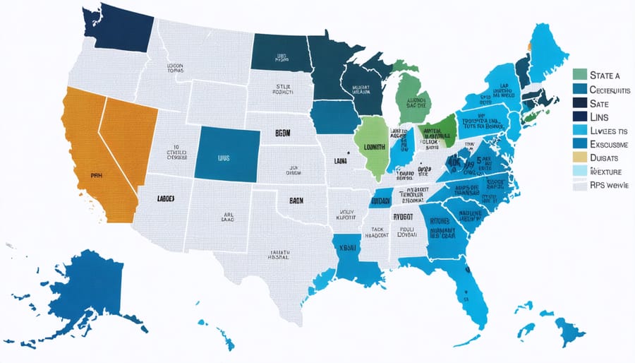 Color-coded map of US states indicating renewable portfolio standard requirements