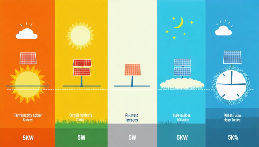 Bar chart comparing monthly energy output of a 5kW solar system throughout the year