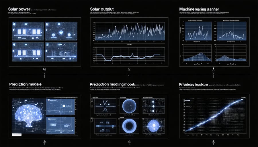 Data visualization showing AI-powered solar energy prediction models and performance analytics