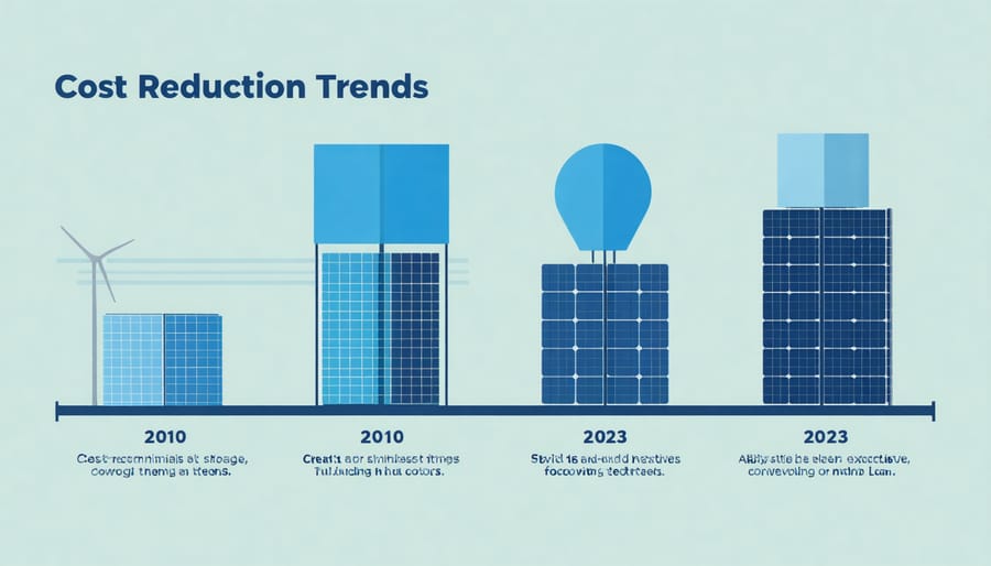 Graph depicting declining costs of battery storage systems over time
