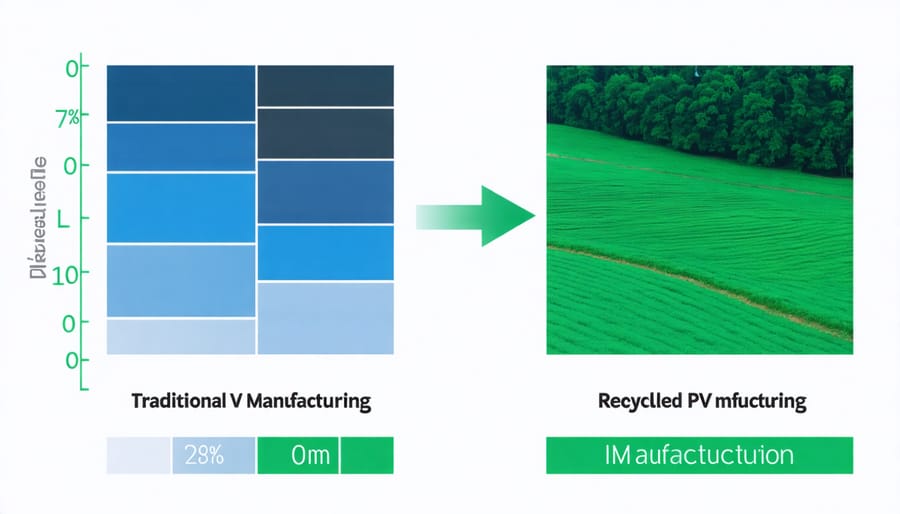 Graph showing reduced carbon footprint of recycled solar panel production versus conventional methods