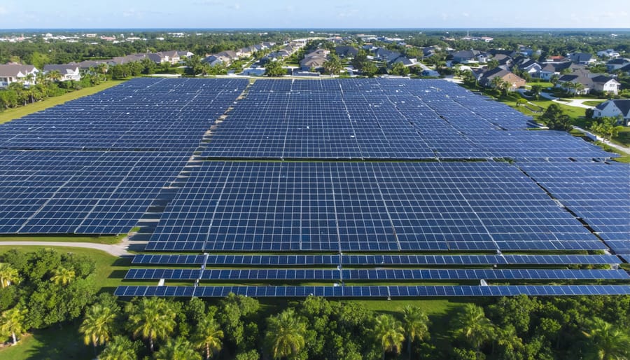 Bird's eye view of solar panel array serving a Florida community