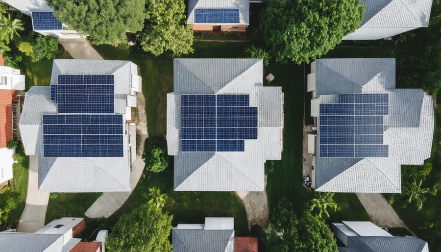 Bird's eye view of solar panel installations across Florida suburban homes