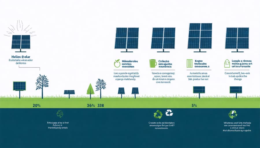 Visual representation of Helios solar panel lifecycle stages including production, installation, and recycling