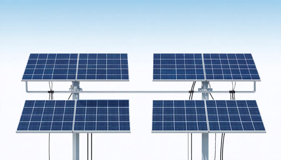 Installation sequence showing proper wiring techniques for parallel solar panel configuration