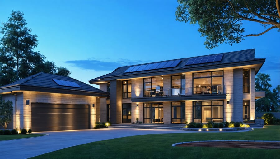 Residential property illuminated by customized solar-powered lighting systems