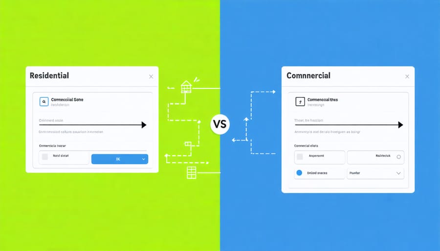 Side-by-side comparison of residential and commercial solar design tool interfaces