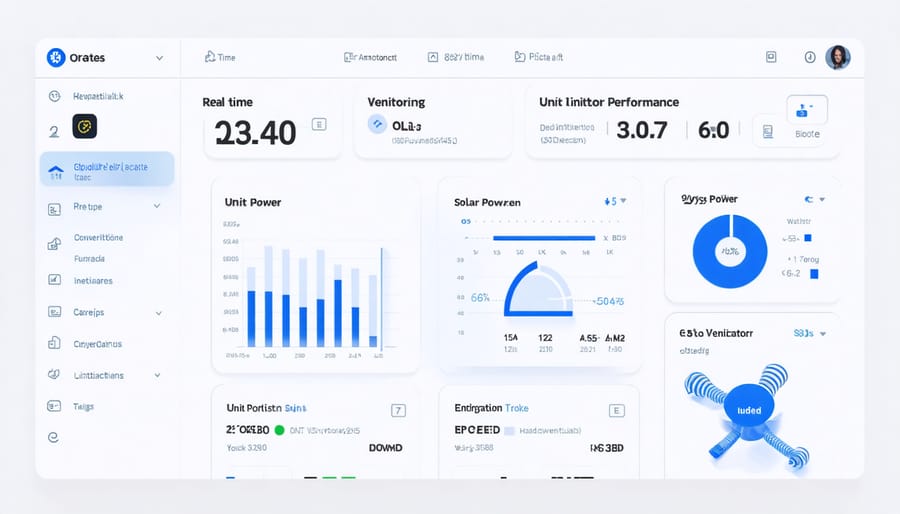 Digital dashboard displaying unit ventilator performance metrics and solar power generation data