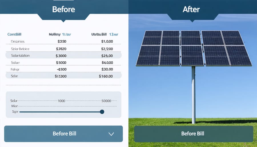 Comparative utility bills showing cost savings after solar installation
