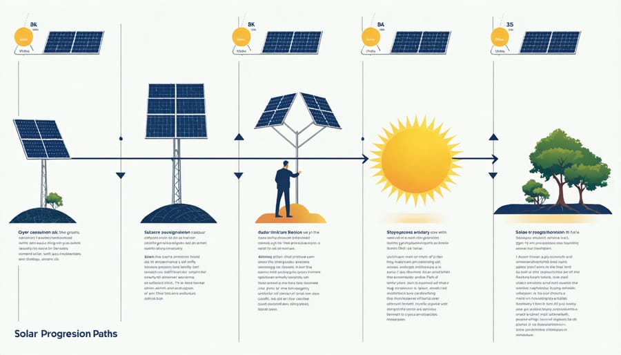 Visual diagram showing various career advancement opportunities from entry-level to senior positions in solar industry