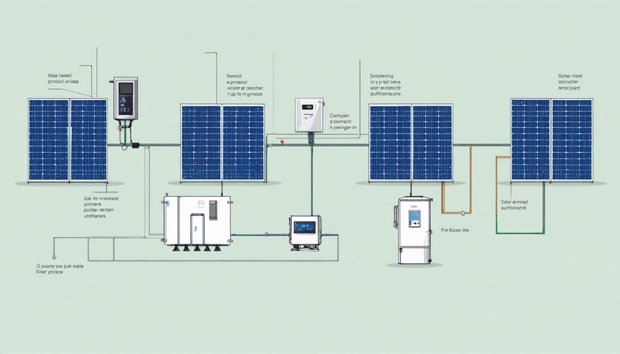 Technical illustration of integrated solar e-water system components and connections