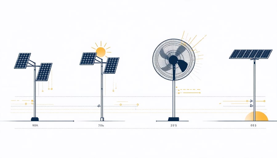 Installation guide infographic showing proper positioning of solar-powered fans