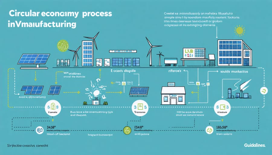 Circular diagram illustrating material recycling and recovery processes in solar panel production