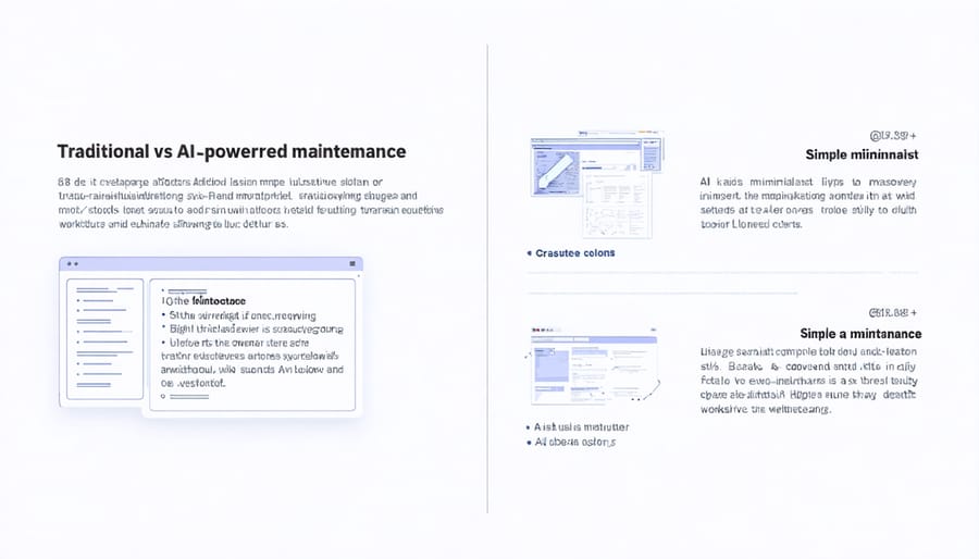 Side-by-side comparison of manual solar panel inspection versus automated AI-driven maintenance process