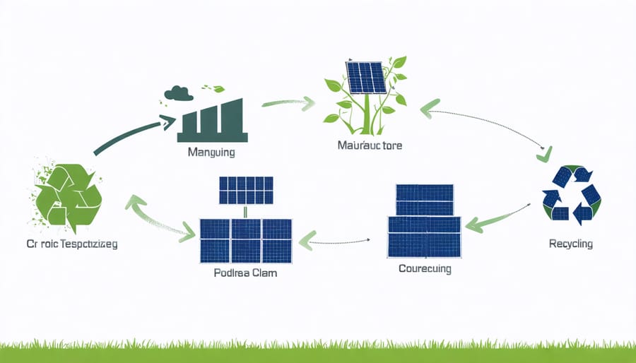 Circular diagram illustrating the lifecycle of solar panels from production to recycling